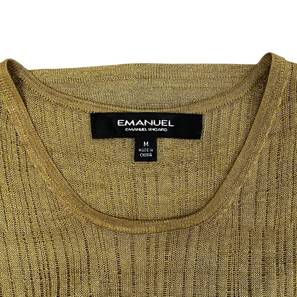 Emanuel Ungaro Vintage Tank Top Taupe Metallic Gold Knit Crew Neck Size M - Picture 6 of 9